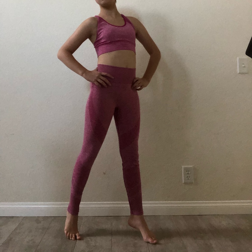 Pink padded sports bra and leggings set